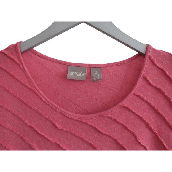 Chico's Coral Pink 3/4 Sleeve Textured Stripe Linen Blend Top Sz 3 XL - Picture 3 of 4